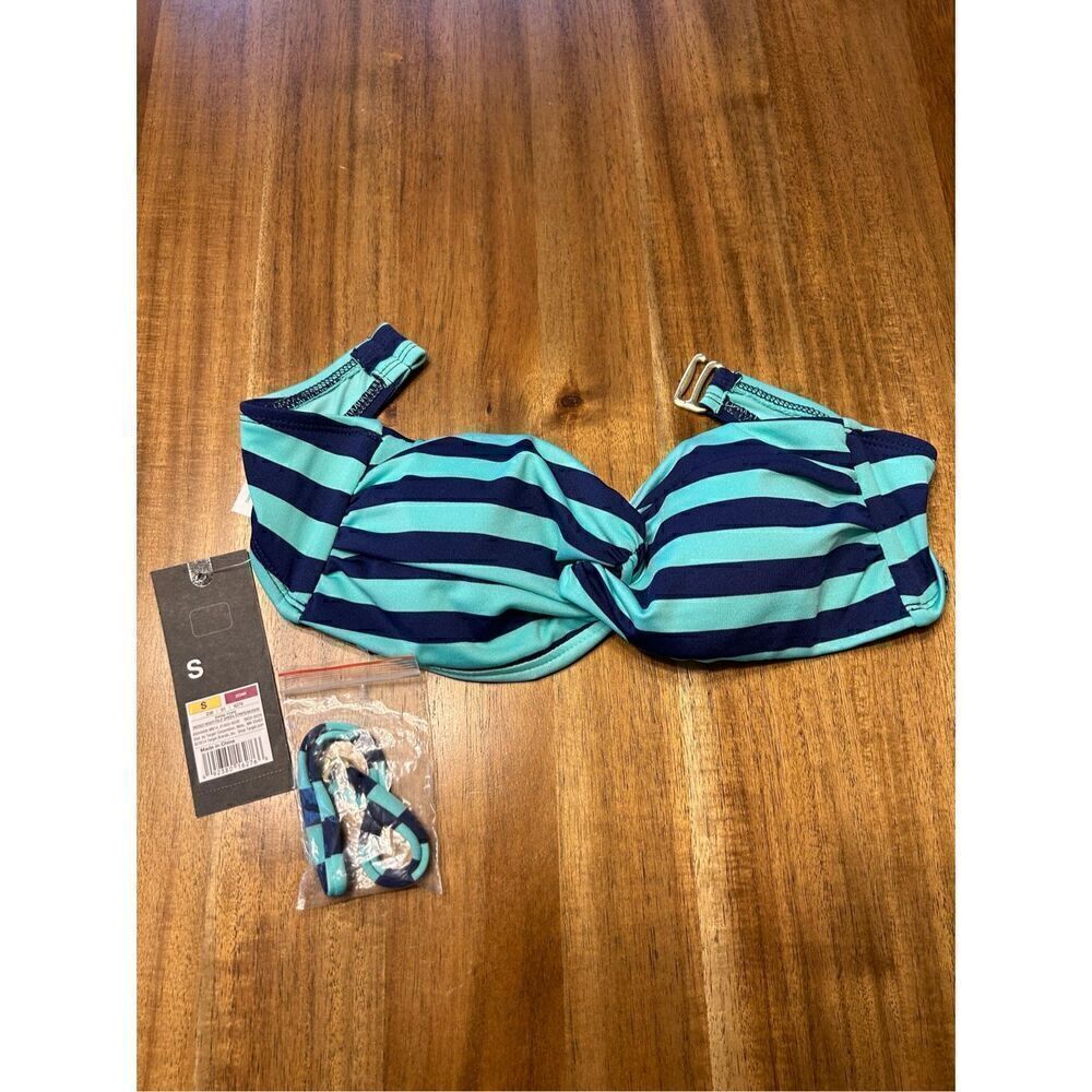 Mossimo Womens Small Striped Indigo Night Isle Green Swim Top - Picture 4 of 6